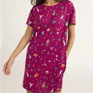 Joyspun Magenta Nutcracker Short Sleeve Sleep Dress Nightgown Pockets Large XL